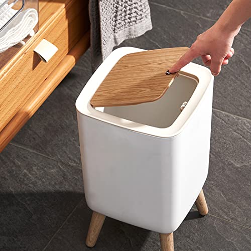 Lata de lixo de Doyingus com tampa, lata de lixo de plástico quadrado de 1,8 galão com pernas, lixeira com botão, cesto de resíduos modernos para o quarto da sala do banheiro
