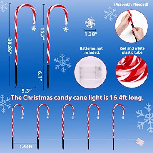 80unclekimby Candy Canes Lights Decorações de Natal 20,8 ” - Bateria operada por 10pcs Marcadores de via de Natal