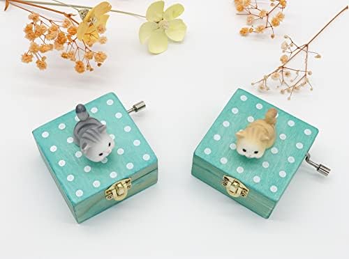 Nbcymg Gift embrulhado mini caixa de música de manivela de madeira com adorável gato