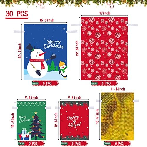 Sacos de Natal de Decorlife para presentes, 30pcs de cordão de tração sacolas de Natal, tamanhos variados para presentes, 5
