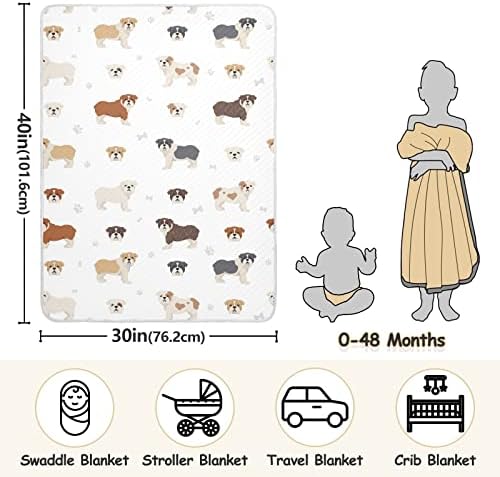 Cobertor de panos diferentes manta de algodão de bulldog inglês para bebês, recebendo cobertor, cobertor leve e macio para berço,