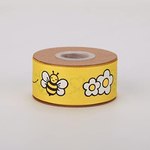 Meseey 1 polegada de abelha preta amarela de fita de fita de fita de grãos de grosta para embalagem de presentes, decoração de festa, arcos de cabelo, chá de bebê
