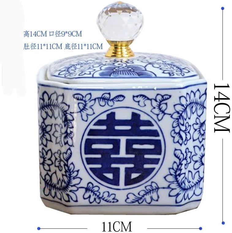 Jarra de cerâmica antiga zjhyxyh com tampa de tampa de diamante vaso azul e branco do jarro coberto de chapéu presente