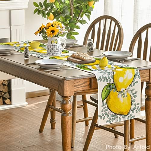 Modo ARTOID EUCALYPTUS Lemon Summer Table Runner, Decoração sazonal de mesa de jantar de cozinha para decoração de festa em casa 13x36 polegadas
