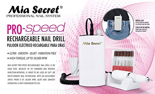 MIA Secret Pro -Speed ​​Pro -Speed ​​Rechargable Unh Nail Drill E -Fil para pregos de acrílico Branco - Manicure e Pedicure Seguro e conveniente