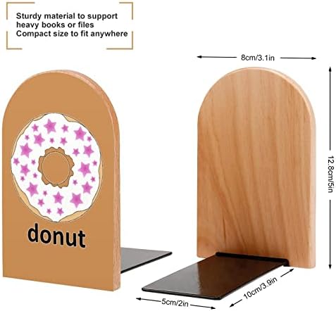 Eu amo donuts estampados livros de madeira de madeira 1 par para prateleiras para livros pesados ​​stand 5 x 3 polegadas