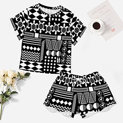 Cultura havaiana em preto e branco Mulheres 2PCs Sleepwear Set Set Pijamas Camisetas Tee e Shorts Ternos de Serviço em casa