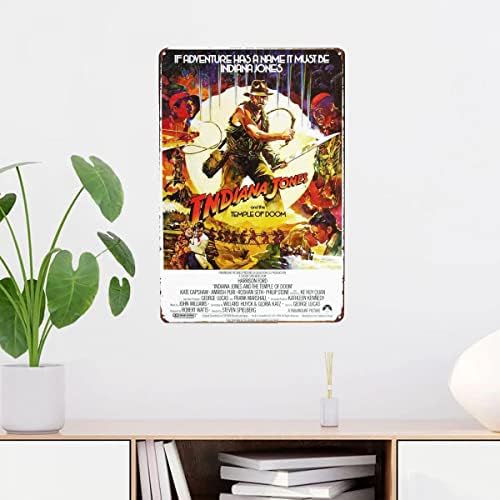Indiana Jones e The Temple of Doom 80S Posters clássicos de filmes vintage Sinais de lata de ferro sinais de metal retro metal placas de metal impressões de tela obra de arte de parede de parede de parede casa decoração de sala de estar 8x12 polegadas