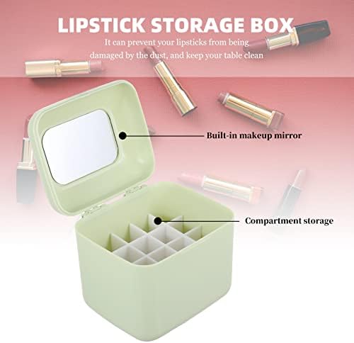 Caixa de maquiagem clara 20 Slots Batom Organizer Box: Batom Pinish Display Box Lipstick Solter com tampa e espelho para a cômoda de bancada Lipstick Box Green Lip Gloss Clear