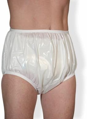 Fraldas incontestáveis ​​- calças plásticas de ajuste ideal - capa de PVC à prova d'água branca brilhante