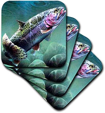 3drose cst_3462_3 Rainbow Trout-Ceramic Tile Coasters, conjunto de 4