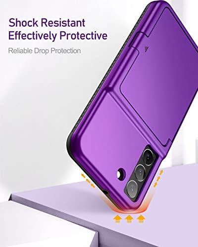 Caixa de carteira de caixa de gelovecase Samsung Galaxy S22 com titular de cartão de crédito e espelho escondido, cobertura de telefone à prova de choque protegida em proteção projetada para Samsung Galaxy S22 5G, 6,1 polegadas roxas