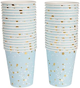 Geeklife Blue Gold Dots Paper Party Cups, conjunto de copos decorativos solo de 9 onças, suprimentos de festa de folha brilhante