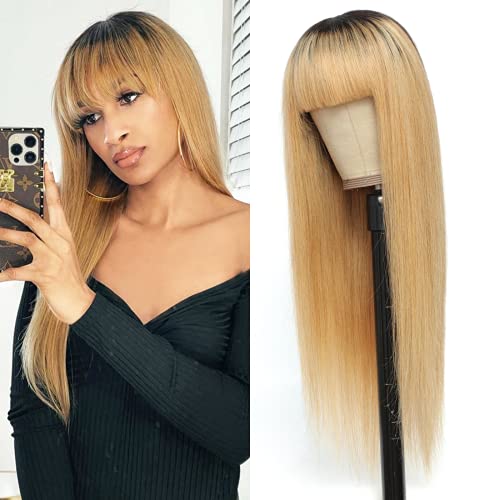 Remy Hair Honey Blond Human Hair Wigs com franja para mulheres negras Cabelo virgem brasil