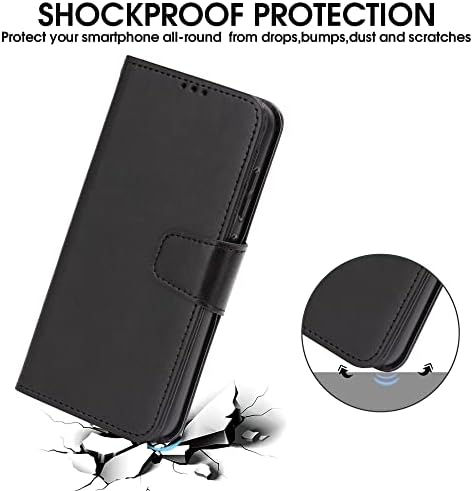 Lugege Compatível com Samsung Galaxy S23 Plus Caso Flip Folio Case [Kickstand] Com titulares de cartão de bloqueio RFID [à prova de choque] e capa de pulseira preto