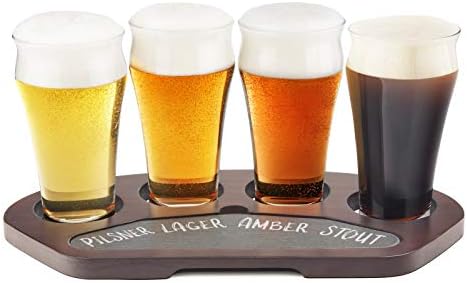 Final Touch Craft Beer Flight com madeira maciça e placa de servir ardósia