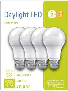 Lâmpadas LED de iluminação GE, lâmpada padrão A19, luz do dia de 6 watts, base média, não-minúscula