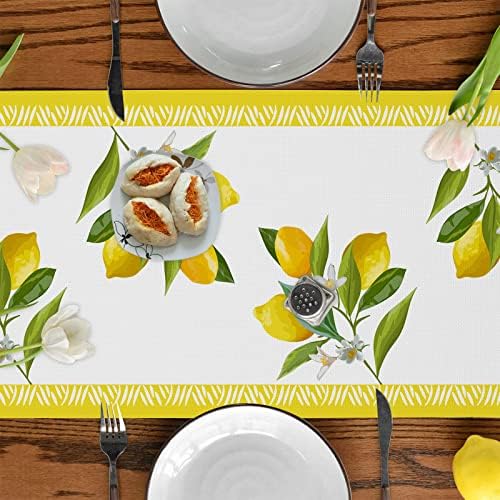 Runner de mesa de limão de verão, decoração de mesa de cozinha de frutas sazonais para festas de festas de festas cozinha primavera/verão 13 x 72 polegadas
