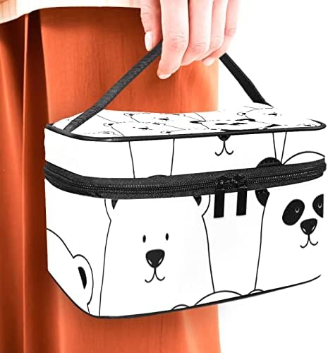 Bolsa de maquiagem de viagens de Yoyoamoy com compartimento, ursos polares brancos engraçados e grande caixa de bigodes de panda de caixa de beleza personalizada Organizador de armazenamento de beleza com alça