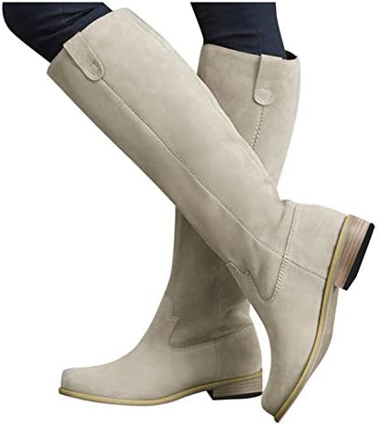Women coxa botas altas moda feminina couro de salto baixo de salto redondo sapatos de dedo toe slip-off conforty western