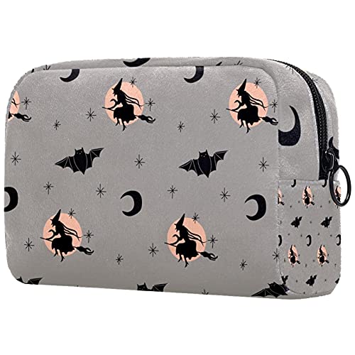 Bolsa de higiene pessoal Bolsa de lava-lava de maquiagem cosmética com zíper Halloween Witch & Bat Pattern-01 para acessórios de viagem Essentials