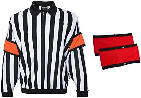 Ealer hrj100 hóquei em gelo de manga comprida árbitro listrado/árbitro camisa de camisa com braçadeiras laranja e vermelho removíveis