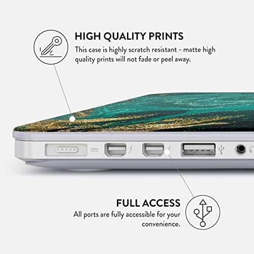 Capa de capa dura de Burga compatível com MacBook Pro 13 polegadas Modelo de caixa: A2289 / A2251 com ou sem barra de toque emerald verde jade pedra de alta moda de luxo dourado marmore glitter