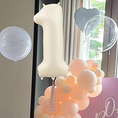 Balões de 40 polegadas de creme branco Nnmber 1, grande balão de aniversário de hélio de hélio de papel alvorável 0-9, número de areia branca nua fosca para decorações de casamento no chá de bebê
