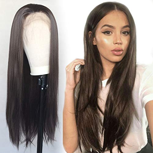 Luwigs marrom marrom escuro Perucas frontais de renda marrom escura para mulheres longas perucas retas de substituição com cabelos