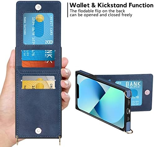 Vofolen para iPhone 13 Carteira com cartões de crédito Lanyard Crossbody Strap Leather Clop magnético Kickstand Tampa de flip