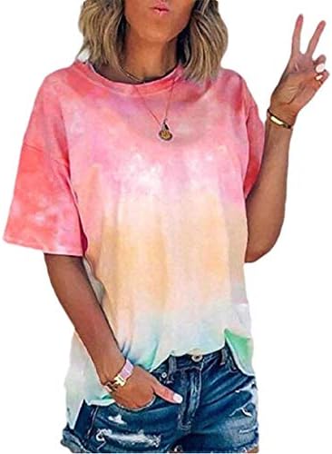 Tops de verão femininos tie-dye manga curta de pista de gola alta camisetas casuais tops de tamanho grande para mulheres
