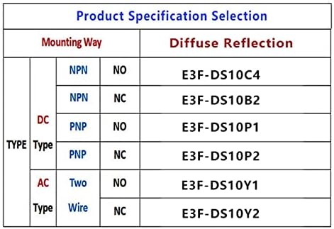 Velore 1pcs Reflexão difusa Chave fotoelétrica Sensor infravermelho Caminhante de proximidade E3F-DS10C4/B2/P1/P2/Y1/Y2