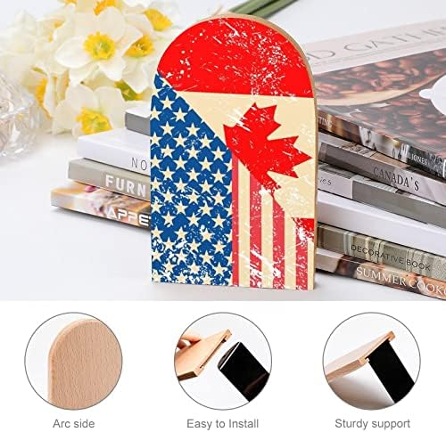 American e Canada Retro Flag Wood Livro termina os titulares de livros decorativos para prateleiras de livros pesados ​​com padrão