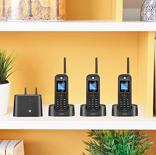 Motorola O213 Dect 6.0 Telefone sem fio de longo alcance - telefones sem fio para telefone para casa e escritório com a secretária eletrônica - dentro de casa e ao ar livre, resistente à água e poeira, certificado IP67 - preto, 3 aparelhos
