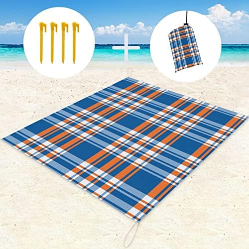 Coberto de piquenique xadrez azul e laranja cobertor de praia à prova d'água de preto dobrável tapete externo para camping