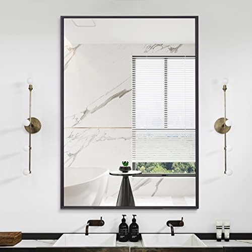Espelho de banheiro preto de Kocuuy, espelho de parede retangular de 24 x 36 com moldura de metal, espelho de vaidade moderna para o quarto da sala de estar da sala de estar pendura horizontal ou vertical