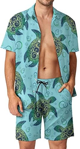 Tartarugas marinhas WeedKeycat Padrão Men's Beach Roupetfits 2 peças Button Hawaiian Down Camise