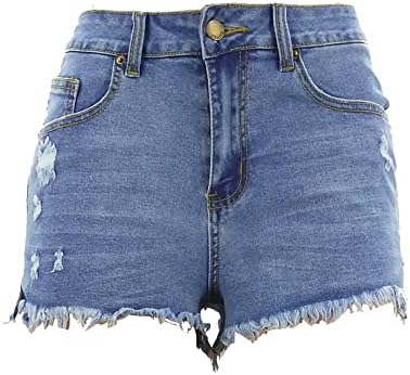Mulheres Summer Fringe Jean Shorts High Stretch Shorts Hot Shorts Blue Preto