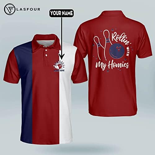 Lasfour Camisetas de boliche engraçadas personalizadas, camisas de boliche personalizadas retrô para homens, masculino time