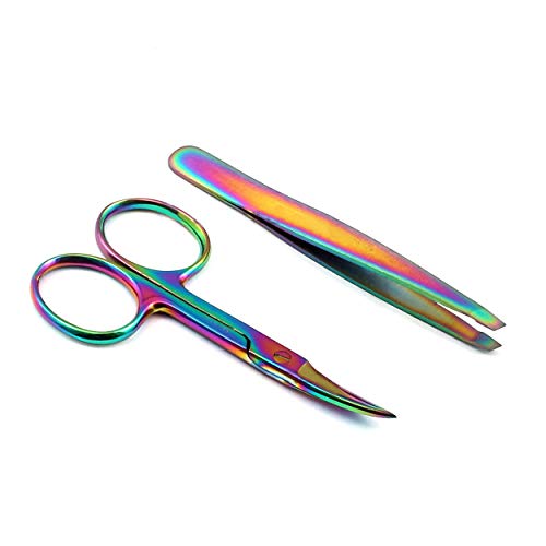 ODONTOMED2011® 2 PCS Scissor de sobrancelha curvada e tweezer tweezer TIPA REMOVER FACIAL DE CAIMEL