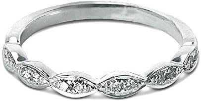 Abhi criou um diamante branco redondo White 925 prata esterlina 14k ouro branco sobre diamante anel de casamento de meia banda vintage para mulheres