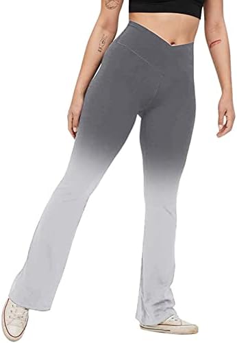 Mulheres calças de calça de ioga gradiente de bota de bota corta alta da cintura All Leggings Nole-See através de calças