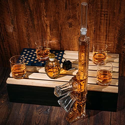 AR15 Whisky Gun Decanter Bandle Conjunto - Conjunto de 1000 ml - Bandeira Americana Caixa de presente e óculos de bala, chillers, armas Decanters de bebida Acessórios para festas, ótimo presente para exército, fuzileiros navais, veteranos e entusiastas de armas