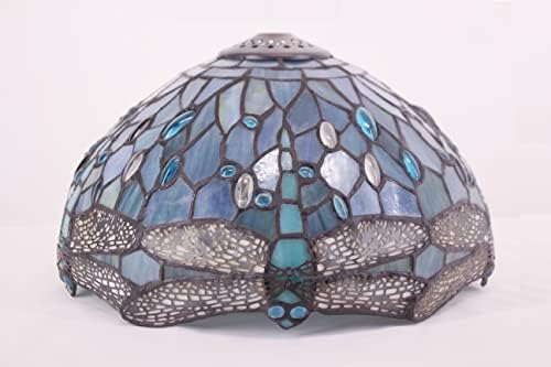 WerFactory Tiffany Lamp Shade Substituição de 12x6 polegadas marinho azul de vidro de vidro de vidro Dragonfly Lampshade apenas