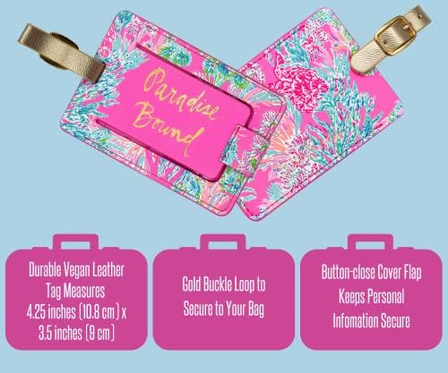 Lilly Pulitzer Leatherette Bagage Tag com cinta segura, identificador de mala colorido para viagem