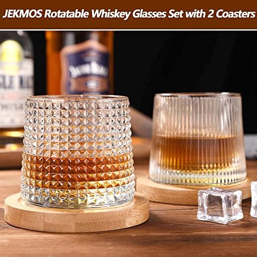 Jekmos Rotatable Whisky Glasses Conjunto de 2 óculos de rochas antiquadas com montanhas -russas 6,2 onças Viski de degustação