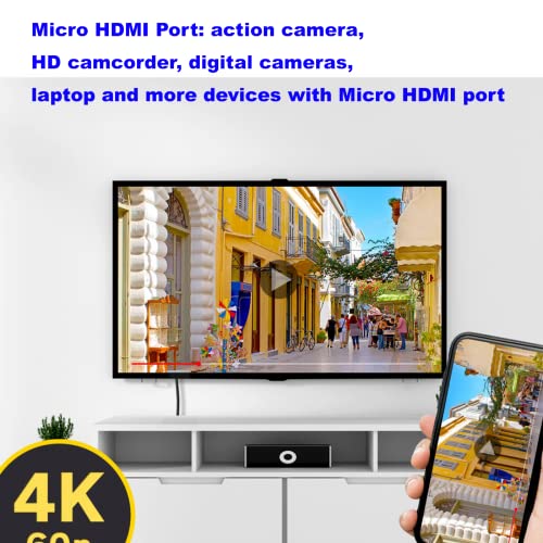 Micro HDMI para HDMI Cabo de 25 pés, 4k 60Hz Micro HDMI 2.0 Suporte ao cabo HDR 3D Arco de alta velocidade 18 Gbps compatível com Hero 7 6 5 Sony A6000 A6300 Câmera Nikon B500 Yoga 3 Pro