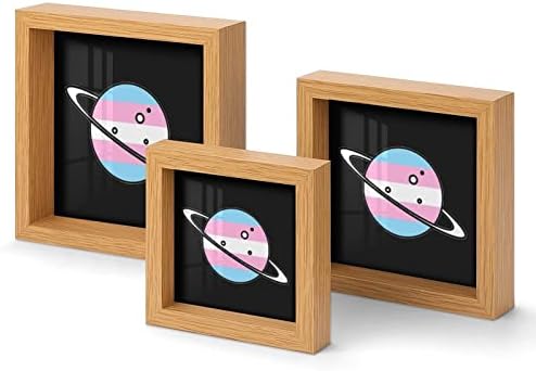 Quadro de imagem de madeira trans planeta de 3 quadros de fotos com vidro para casa de desktop de desktop decoração