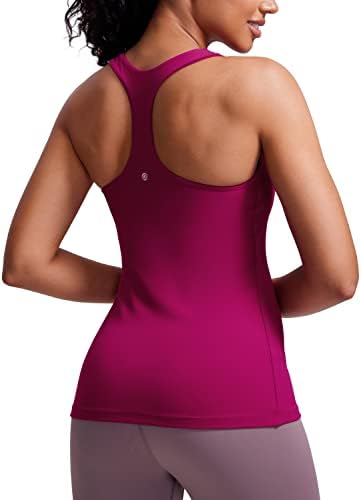 Crz Yoga Butterluxe Women Workout Racerback Tops com sutiã embutido - escapado acolchoado ioga de ioga longa camisola