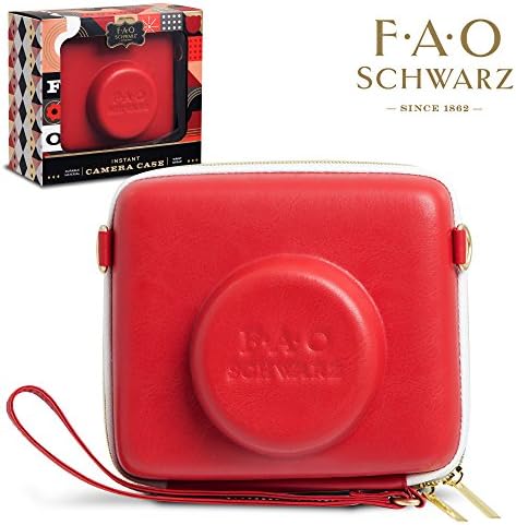 FAO Schwarz 1003435 Caixa de câmera instantânea em couro sintético vermelho com fechamento do zíper, câmera instantânea de ajuste personalizado, inclui pulseira de pulso